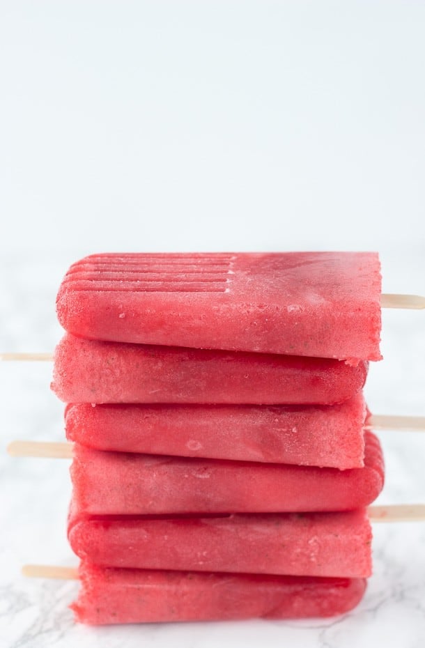 Refreshing watermelon mint popsicles with the option to add rum for watermelon mojito pops. 