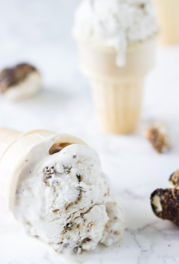 This Coconut Marshmallow Fluff Ice Cream recipe is creamy, full of toasted marshmallow bites and delicious.