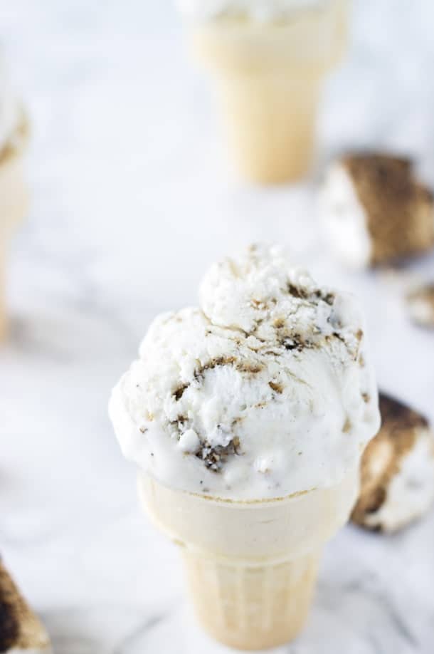 This Coconut Marshmallow Fluff Ice Cream recipe is creamy, full of toasted marshmallow bites and delicious.