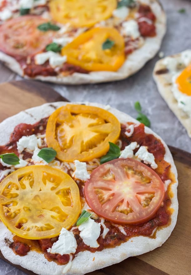 Grilled Heirloom Tomato and Goat Cheese Pizza