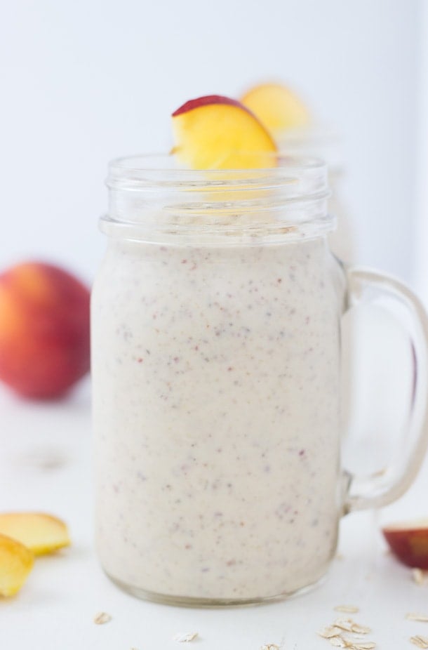 This Peach Cobbler Smoothie is hearty, healthy and bursting with all the flavors of your classic peach cobbler. 