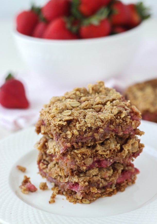 Hearty and sweet, these Strawberry Oatmeal Bars are great for breakfast, a quick afternoon snack or dessert. 