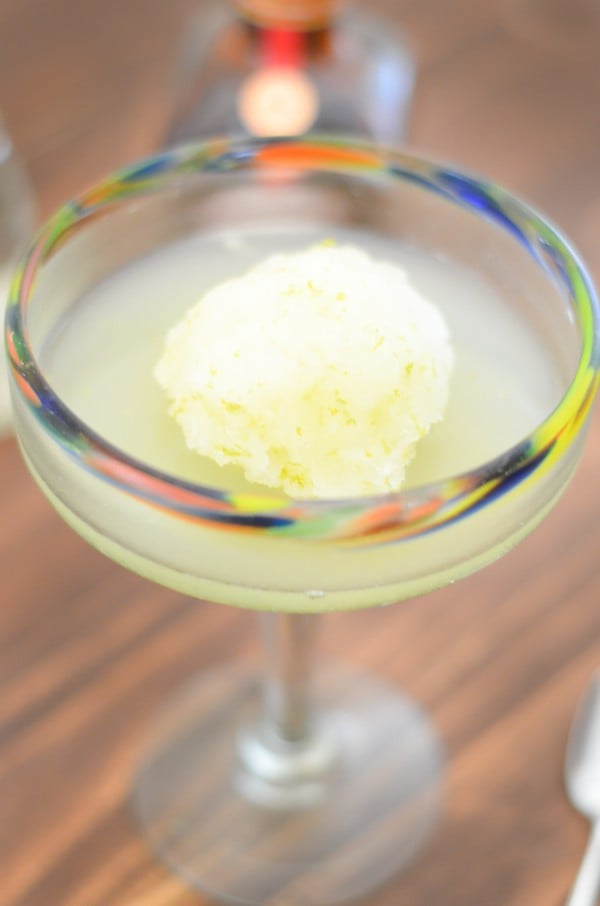 A refreshing margarita sorbet cocktail using lime sorbet