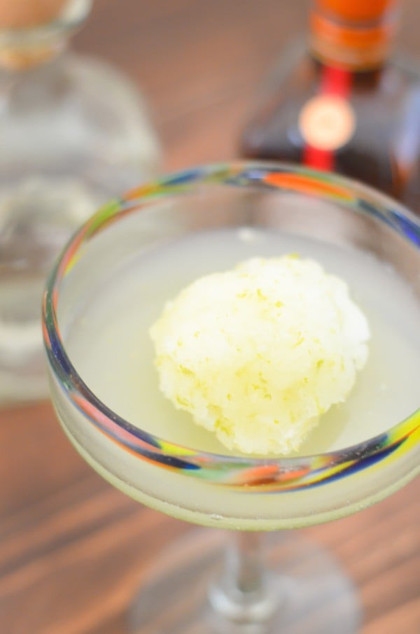 A refreshing margarita sorbet cocktail using lime sorbet