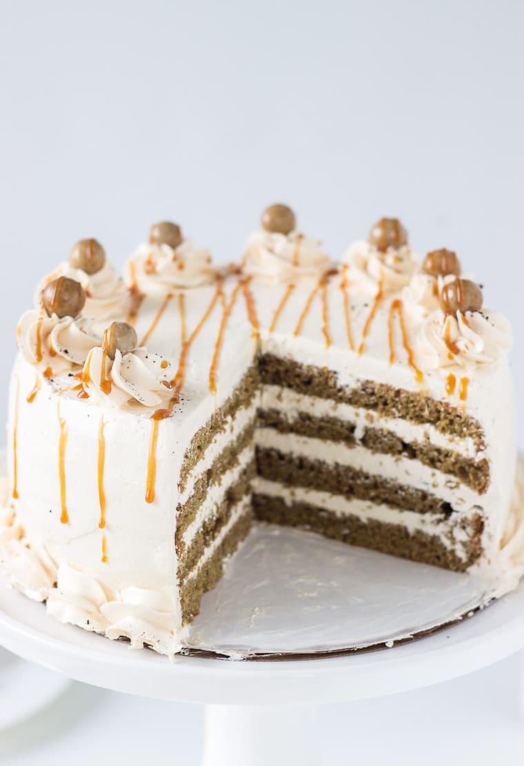 This caramel macchiato cake is a rendition of Starbucks caramel macchiato latte with a rich coffee cake topped with caramel buttercream.