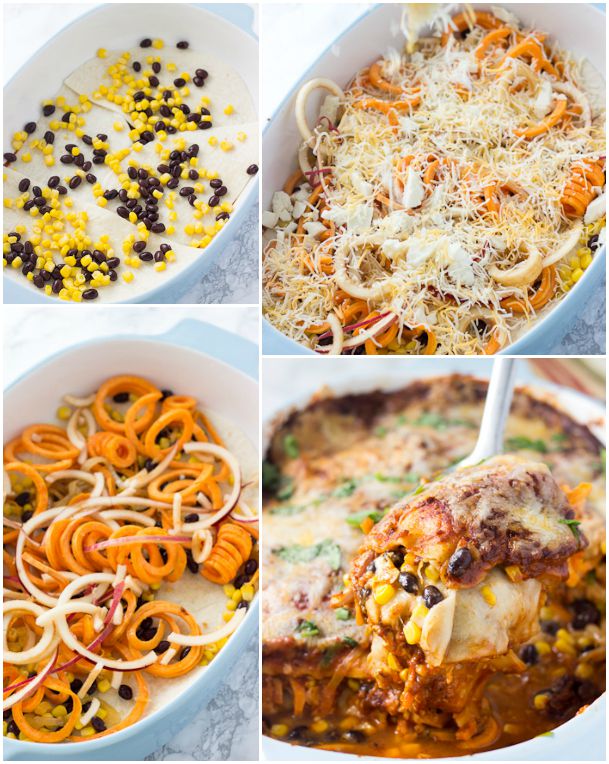 Spiralized Sweet Potatoe and Apple Enchilada Casserole-own-collage