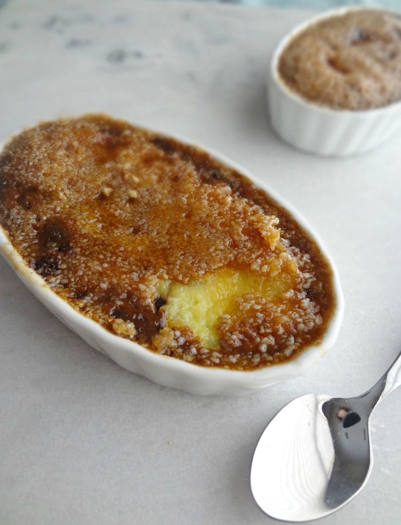 This Cookie Dough Crème Brûlée is rich yet light and creamy with crunchy bites of the caramelized sugar.