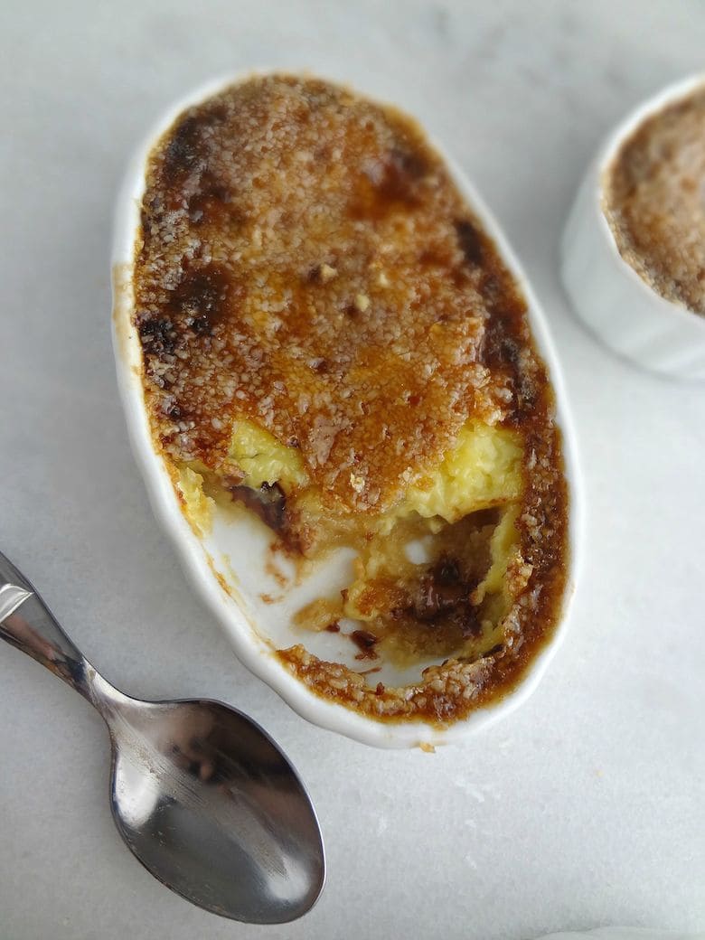 This Cookie Dough Crème Brûlée is rich yet light and creamy with crunchy bites of the caramelized sugar.