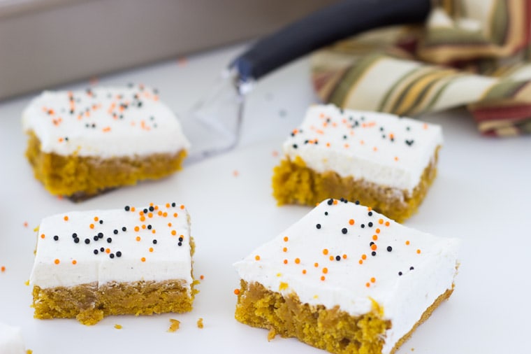Pumpkin Cake Bars with Brown Butter Frosting