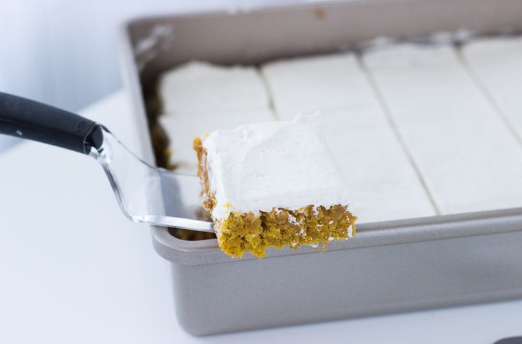 Pumpkin Cake Bars with Brown Butter Frosting