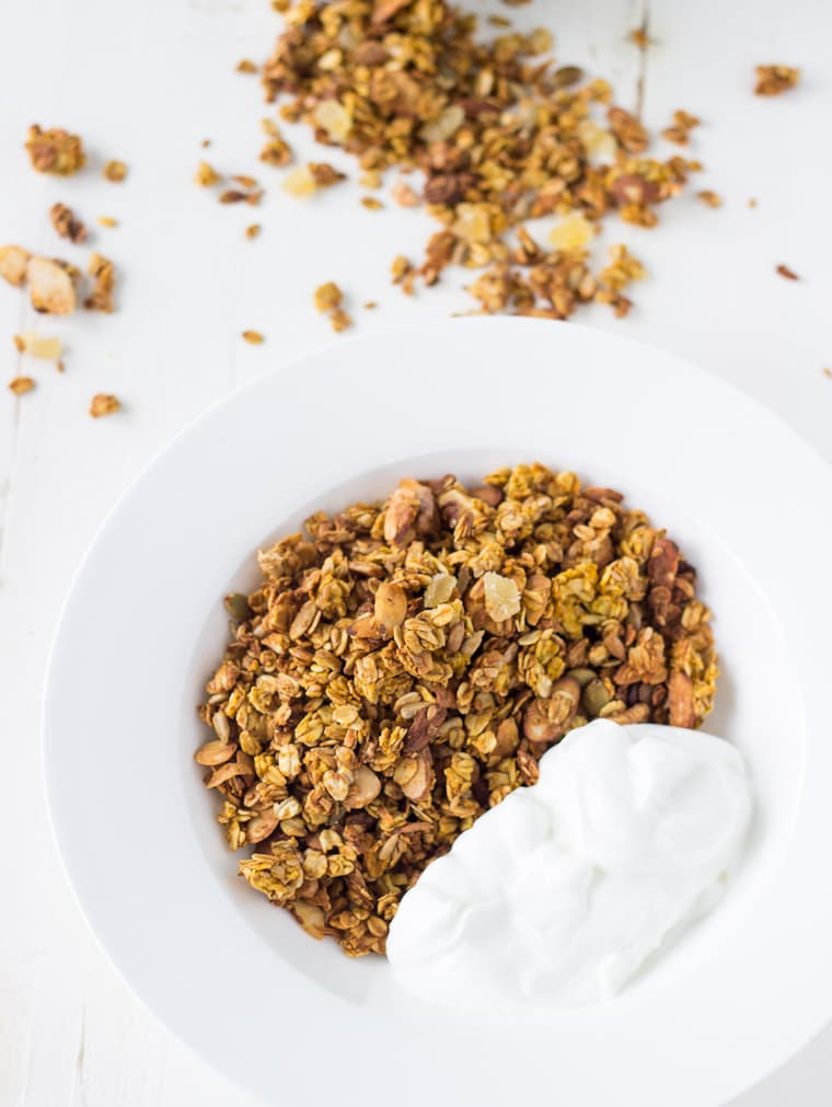 Pumpkin spice granola recipe for the perfect fall snack or breakfast granola.