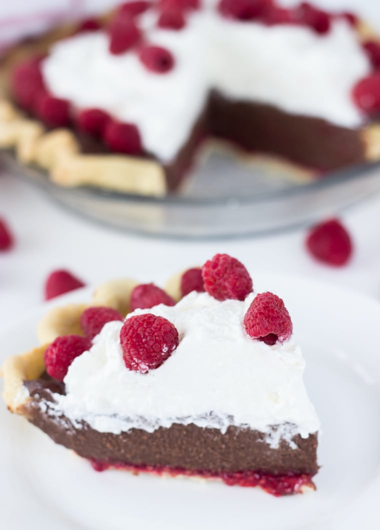 A simple Raspberry Mocha Pie with a rich dark chocolate mocha filling. 