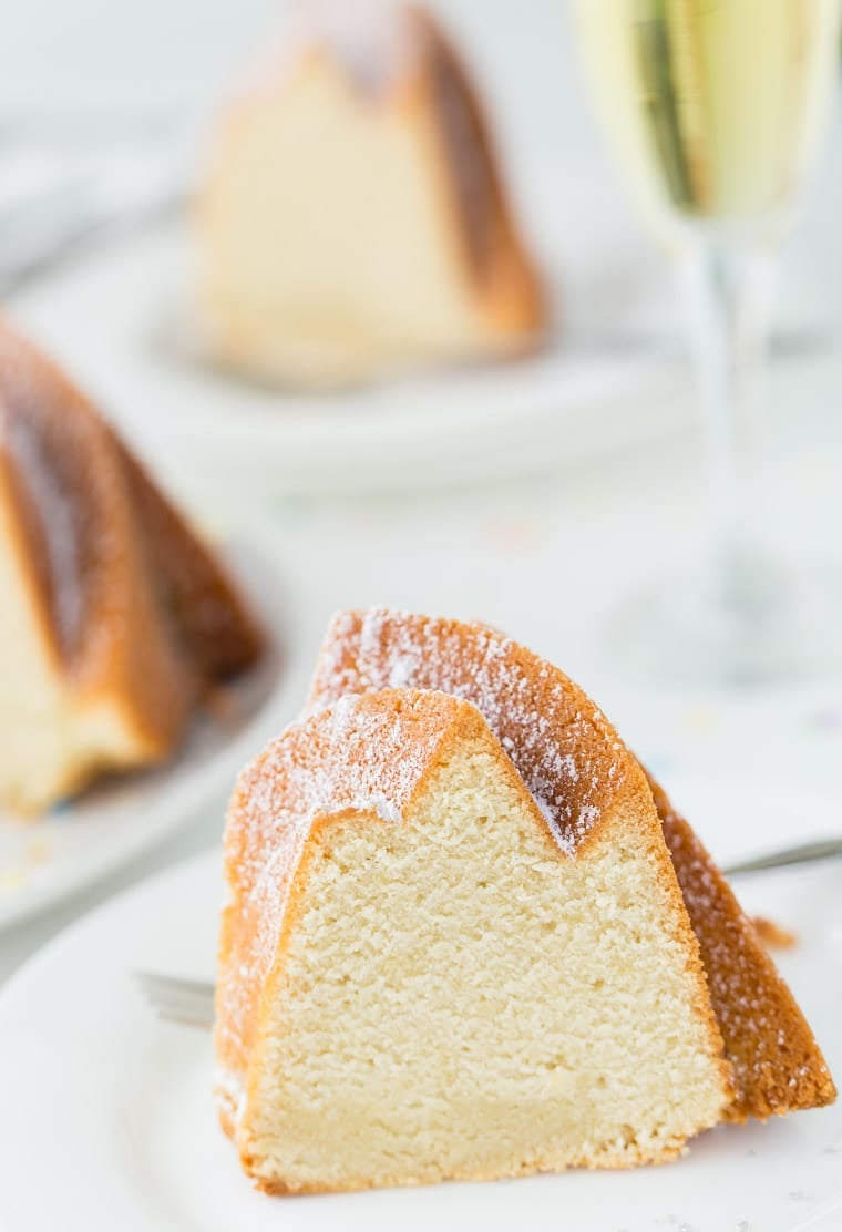 An easy moist and crumbly champagne pound cake recipe that is perfect for New Year's Eve celebrations. 