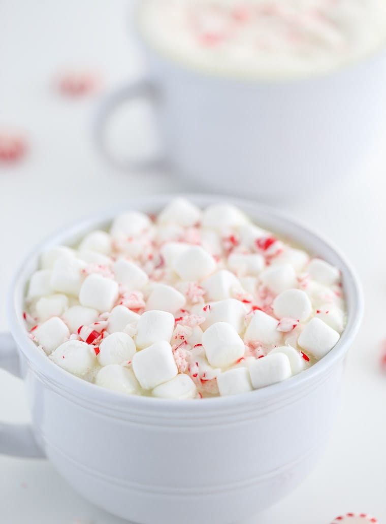 A simple homemade recipe for peppermint white hot chocolate. It's sweet, creamy and warm.