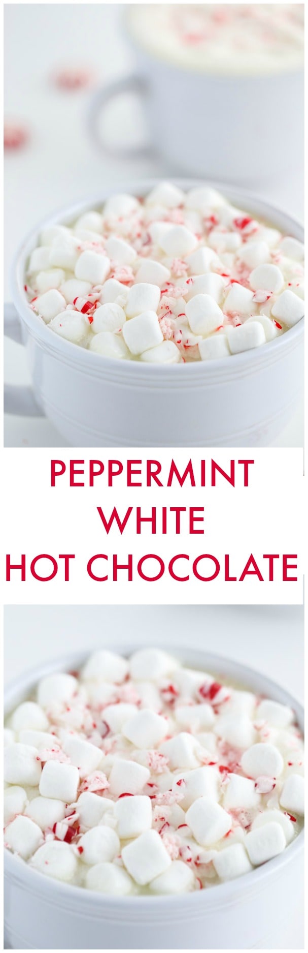 A simple homemade recipe for peppermint white hot chocolate. It's sweet, creamy and warm.