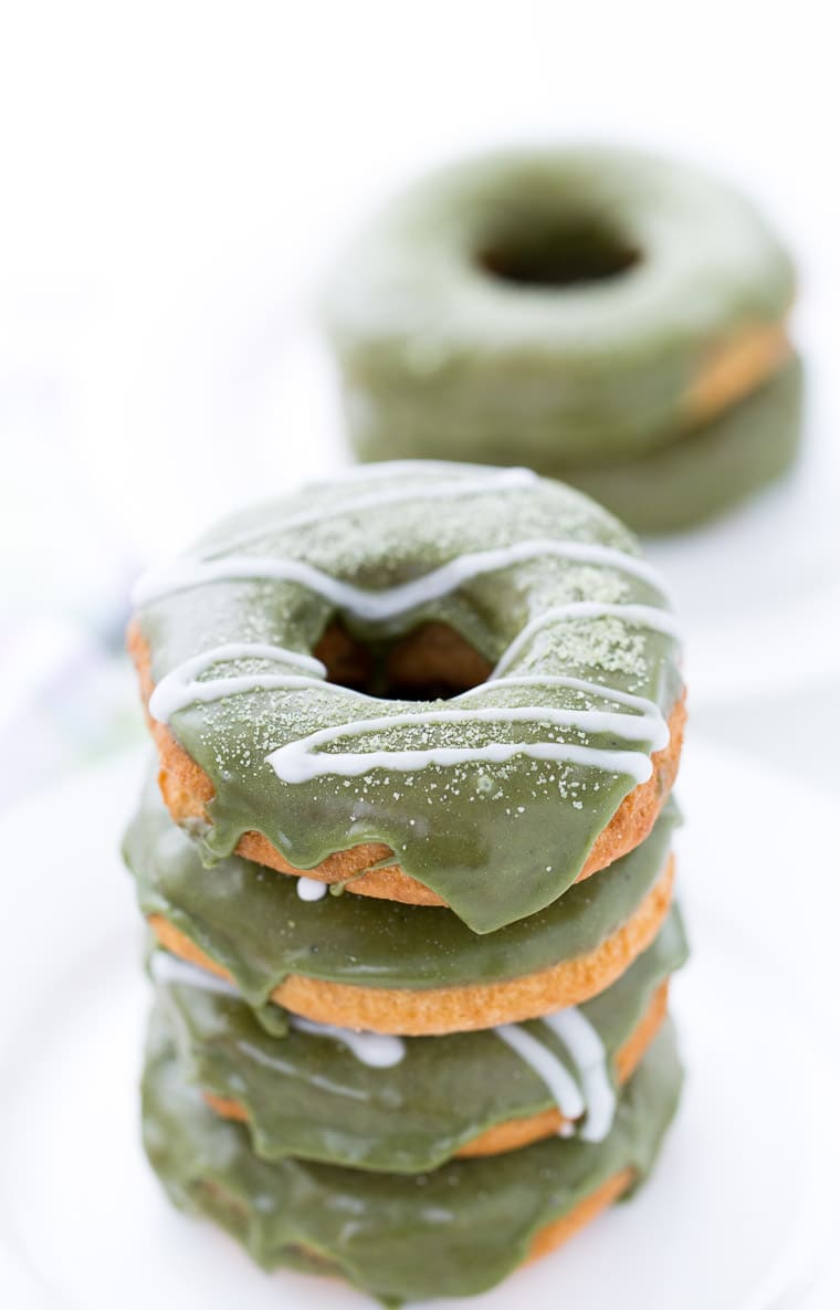 An old fashioned donut, these coconut matcha donuts are soft, tender and topped with a sweet matcha white chocolate glaze. 