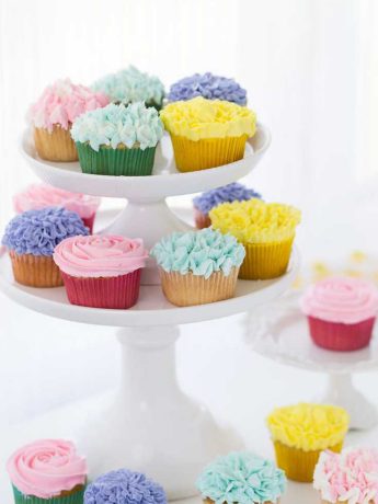 A tutorial on how to make flower cupcakes using vanilla buttercream and piping bags. These cupcakes are perfect for Spring and Mother's Day!