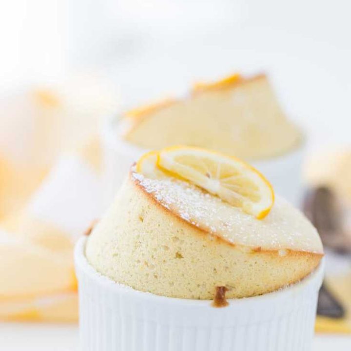 This Meyer Lemon Souffle is rich and gooey with bursts of sweet, tangy meyer lemon juice!