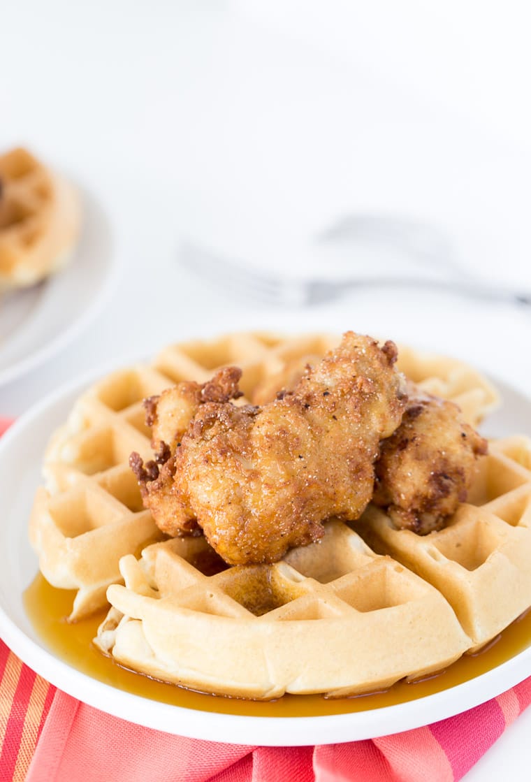 A classic chicken and waffle recipe with soft buttermilk waffles and homemade fried chicken that is moist and crispy.