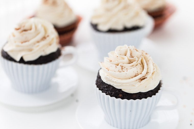 These Chile Mocha Cupcakes are just like the coffee drink. Sweet and spicy with cocoa, cinnamon and vanilla in the cupcakes and a dash of chile.