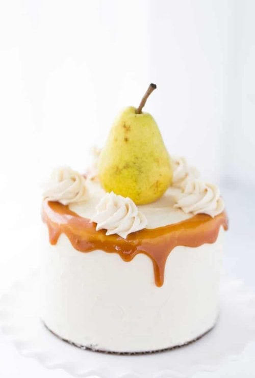 spiced pear cake with honey caramel frosting