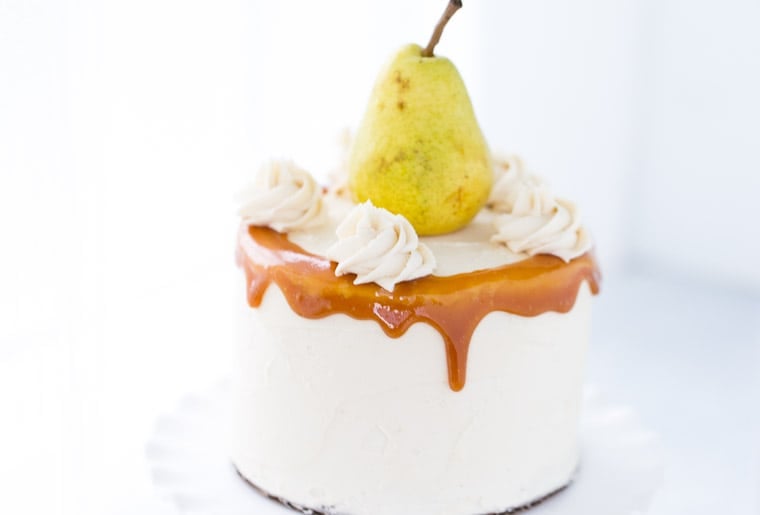 This Spiced Pear Cake is moist from fresh juicy pears, nutty from browned butter and topped with a honey caramel frosting. 