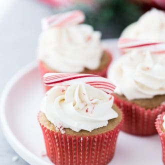 These peppermint white chocolate latte cupcakes are just like the drink- sweet, creamy and with cool peppermint, they are perfect for the holiday season.