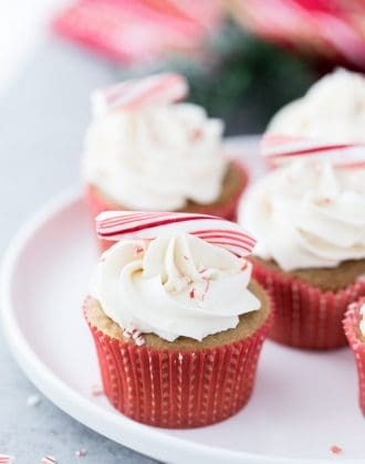 These peppermint white chocolate latte cupcakes are just like the drink- sweet, creamy and with cool peppermint, they are perfect for the holiday season.