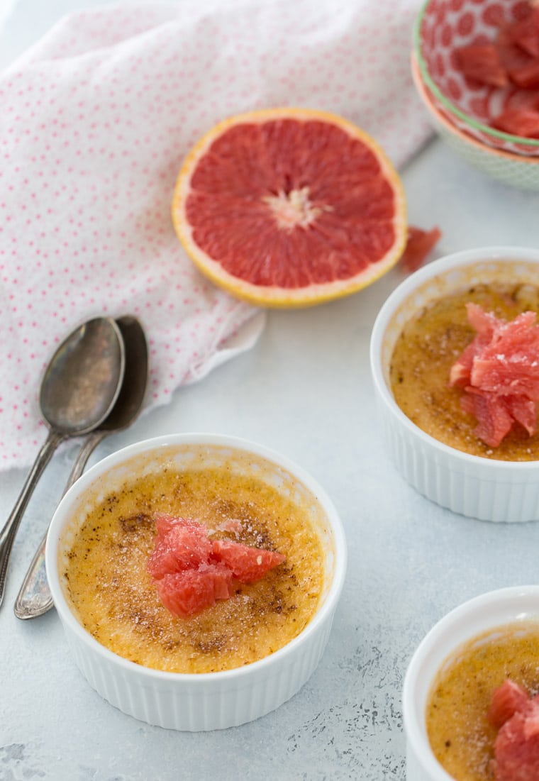 This grapefruit creme brulee recipe is creamy, silky and decadent with hints of sweet, tart citrus from fresh grapefruit juice. 