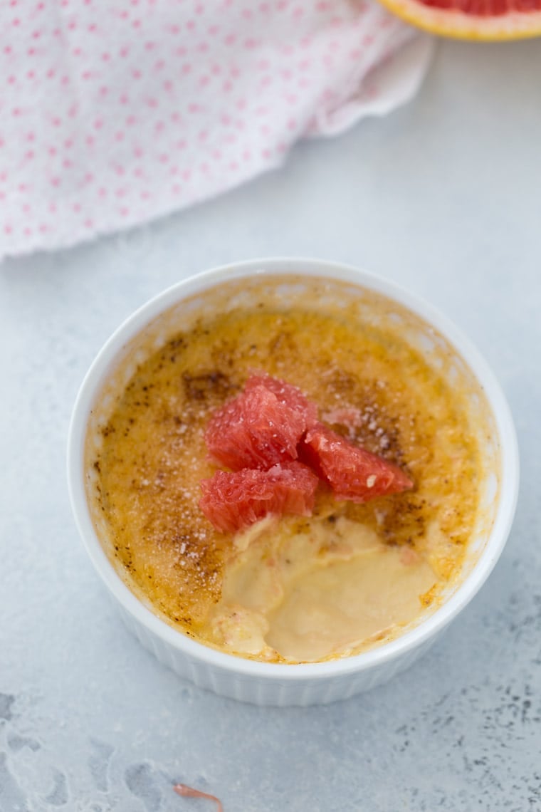 This grapefruit creme brulee recipe is creamy, silky and decadent with hints of sweet, tart citrus from fresh grapefruit juice. 