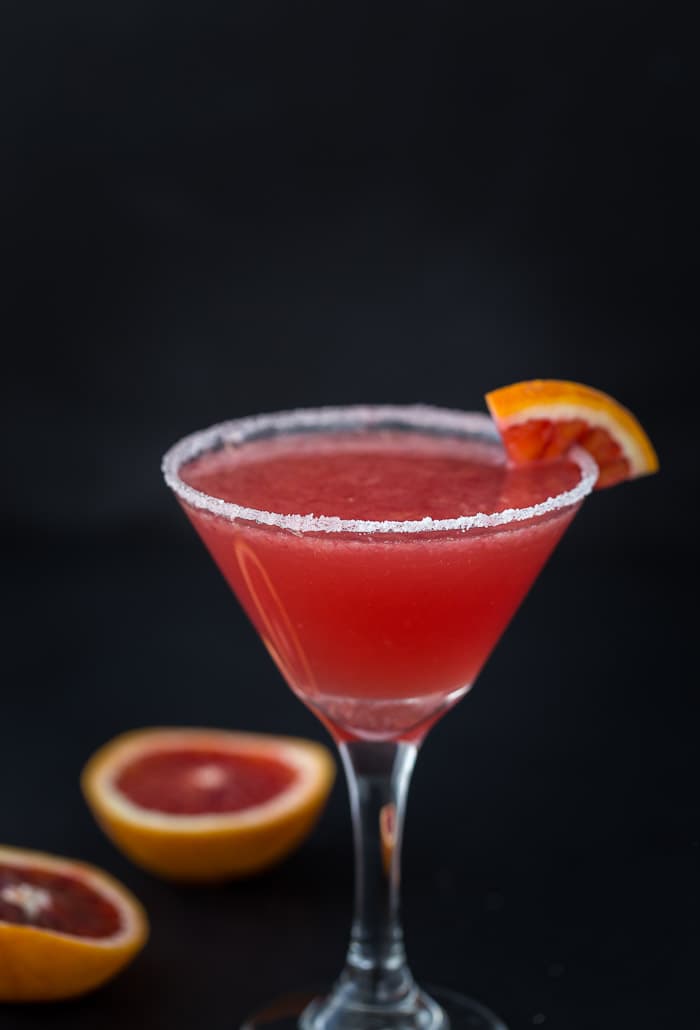 A blood orange vanilla martini with hints of vanilla extract and sweet citrus blood orange.