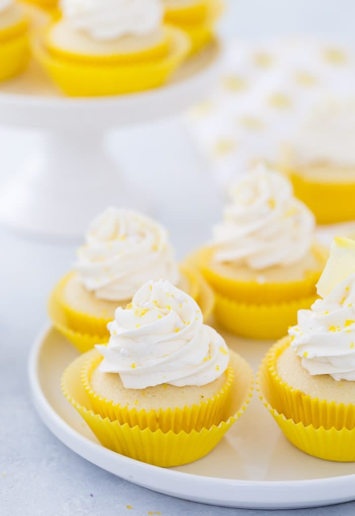 These lemon cupcakes are filled with fresh lemon flavor with lip puckering sweet lemon frosting. 