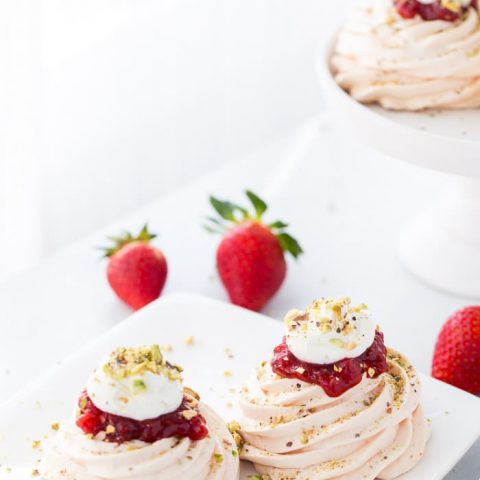 Rosewater Pavlova with Strawberries and Pistachios