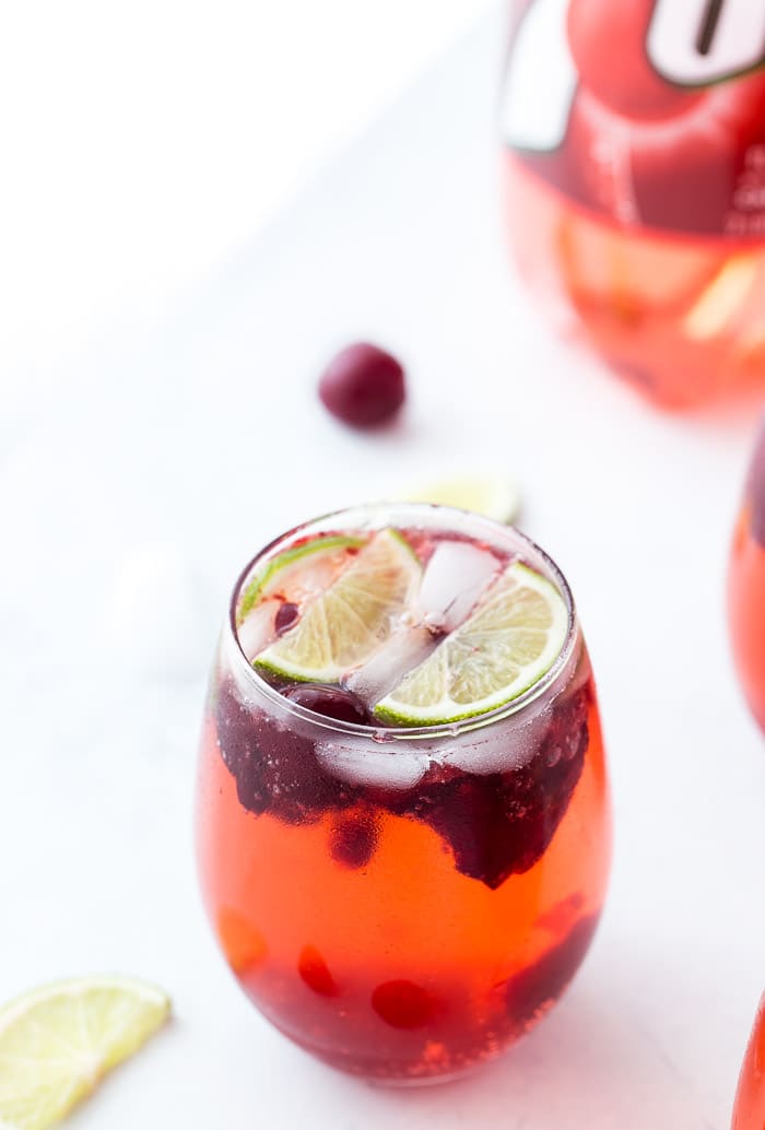Made with fresh cherries, lime juice, a hint of almond extract and bubbling 7UP Cherry, this cherry almond sparkler is bursting with summer flavors.