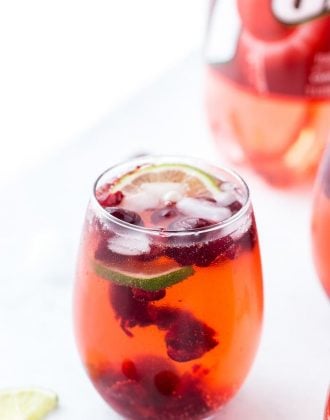 Made with fresh cherries, lime juice, a hint of almond extract and bubbling 7UP Cherry, this cherry almond sparkler is bursting with summer flavors.