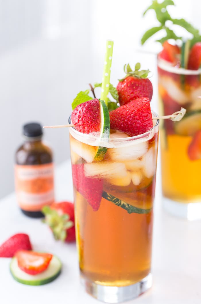 This classic Pimm's cup recipe is refreshing with a splash of orange blossom water and filled with fresh strawberries and sliced cucumber.