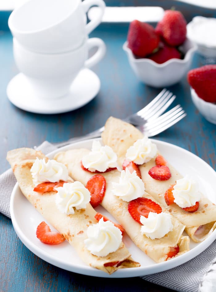 These sweet strawberry mascarpone crepes are filled with creamy Italian mascarpone cheese and macerated strawberries. They are perfect for brunch! 