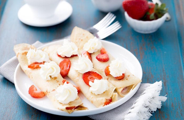 These sweet strawberry mascarpone crepes are filled with creamy Italian mascarpone cheese and macerated strawberries. They are perfect for brunch! 