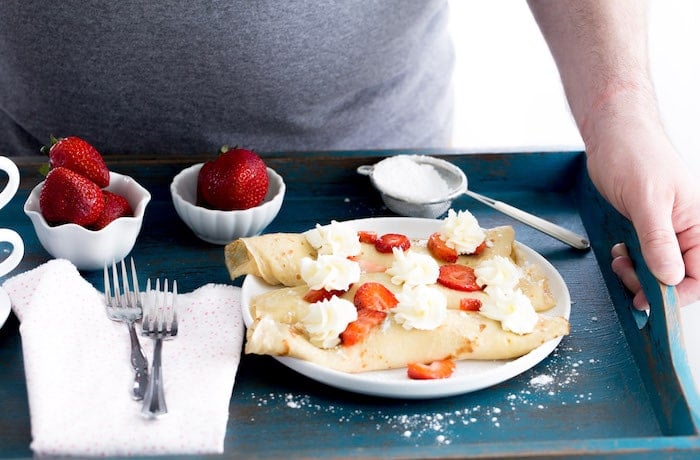 These sweet strawberry mascarpone crepes are filled with creamy Italian mascarpone cheese and macerated strawberries. They are perfect for brunch! 