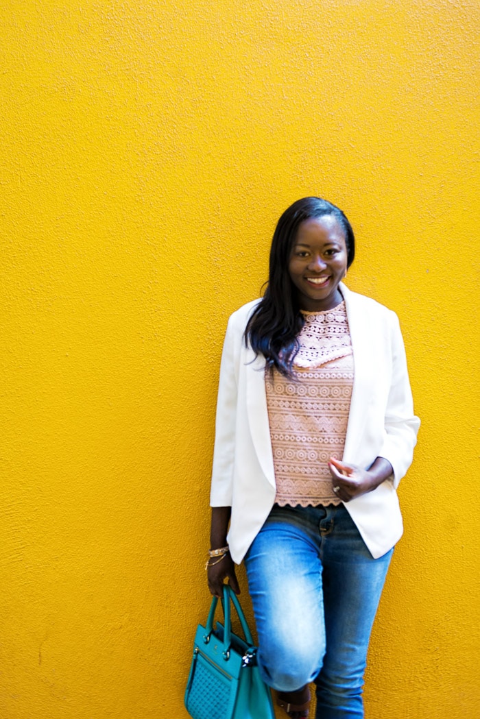 Blue jeans sales white jacket