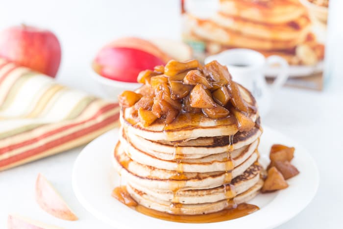 These apple pie protein pancakes are packed with seasonal flavors and are filled with hearty protein to keep you filled all morning.