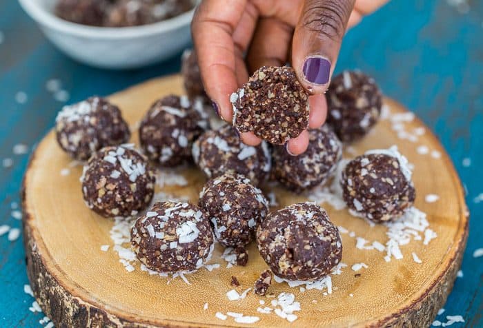 These brownie energy bites use only 5 ingredients. They are hearty, indulgent and will fuel your mid-afternoon cravings. Dairy-free, vegan, gluten free.
