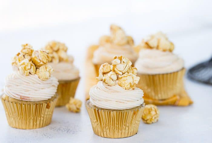 These caramel corn cupcakes are sweet with nutty brown butter cupcakes topped with fluffy caramel frosting. You get all your favorite caramel corn notes.