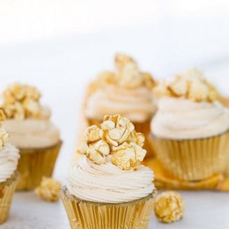These caramel corn cupcakes are sweet with nutty brown butter cupcakes topped with fluffy caramel frosting. You get all your favorite caramel corn notes.