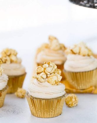 These caramel corn cupcakes are sweet with nutty brown butter cupcakes topped with fluffy caramel frosting. You get all your favorite caramel corn notes.