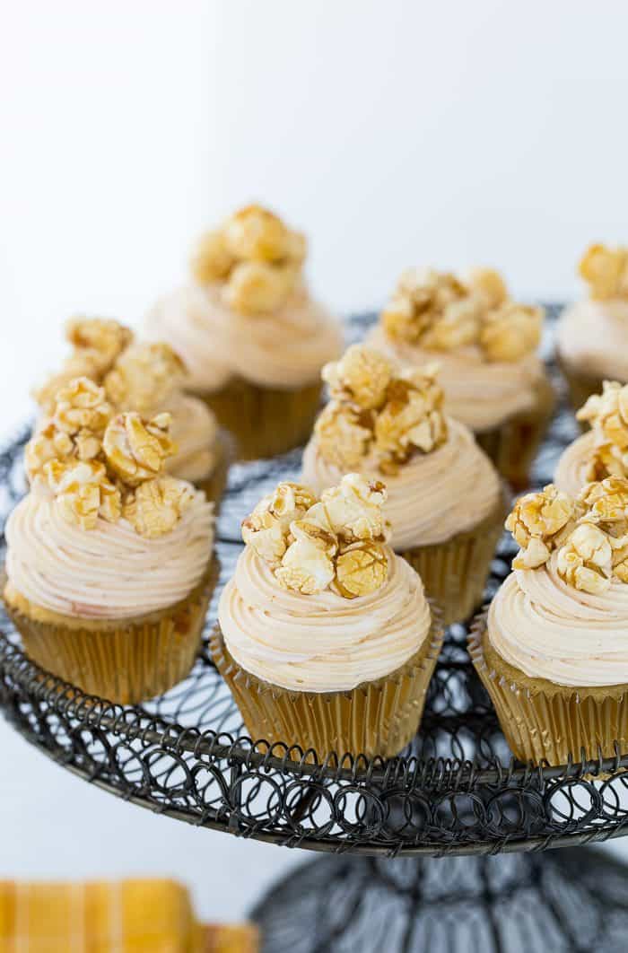 These caramel corn cupcakes are sweet with nutty brown butter cupcakes topped with fluffy caramel frosting. You get all your favorite caramel corn notes.