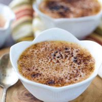 This honey caramel creme brulee recipe starts with a honey caramel infused custard and is topped with a sweet cinnamon sugar caramelized topping.