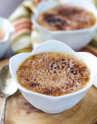 This honey caramel creme brulee recipe starts with a honey caramel infused custard and is topped with a sweet cinnamon sugar caramelized topping.