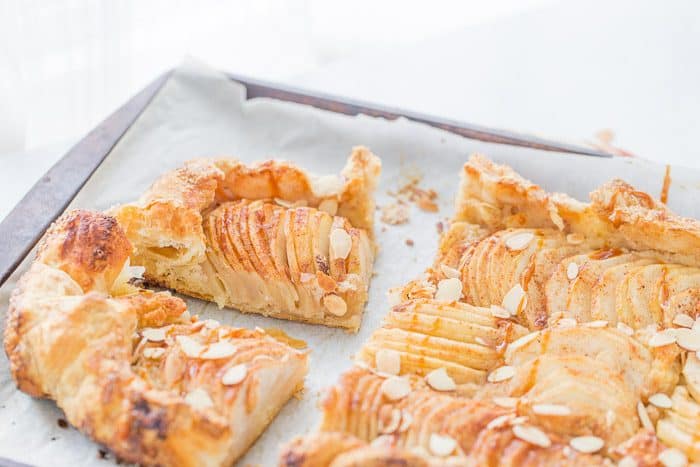 This pear almond galette is a fall-must have with juicy tender pears cooked on top of an almond frangipane inside a flaky puff pastry crust. 