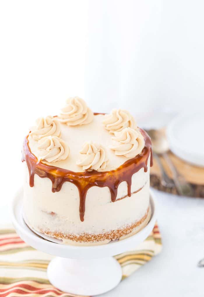 This brown butter cake with maple caramel buttercream starts with a rich nutty brown butter cake wrapped in a sweet maple caramel buttercream.